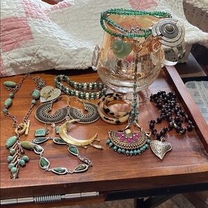 Bohemian Jewelry Set with Green and Gold Accents
